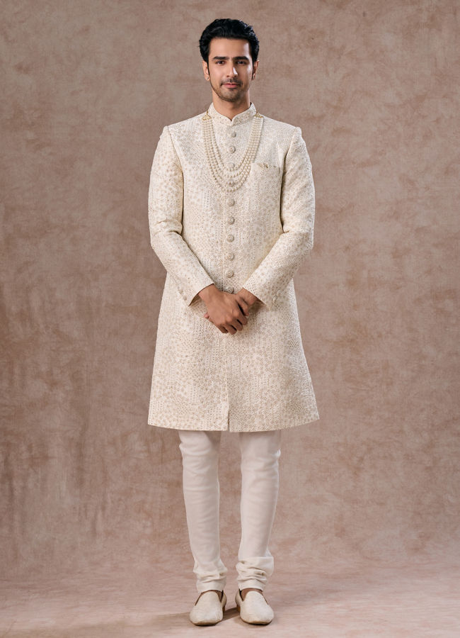 Manyavar Men Elite Warm White Sherwani