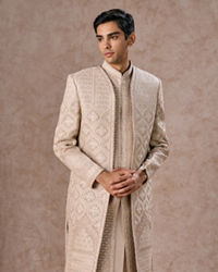 Manyavar Men Dazzling Beige Elegance Sherwani