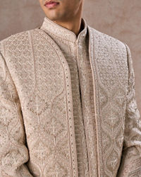 Manyavar Men Dazzling Beige Elegance Sherwani