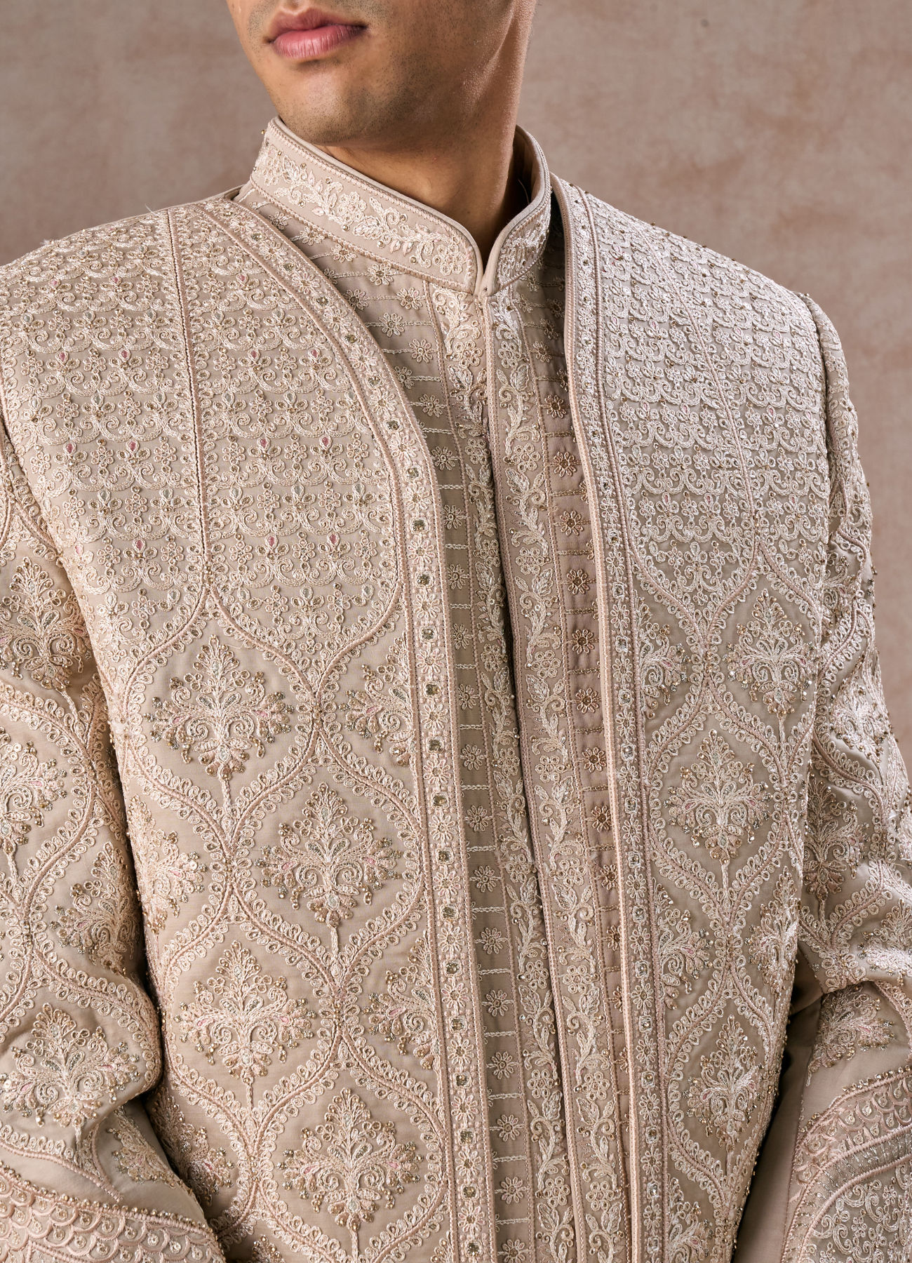 Manyavar Men Dazzling Beige Elegance Sherwani