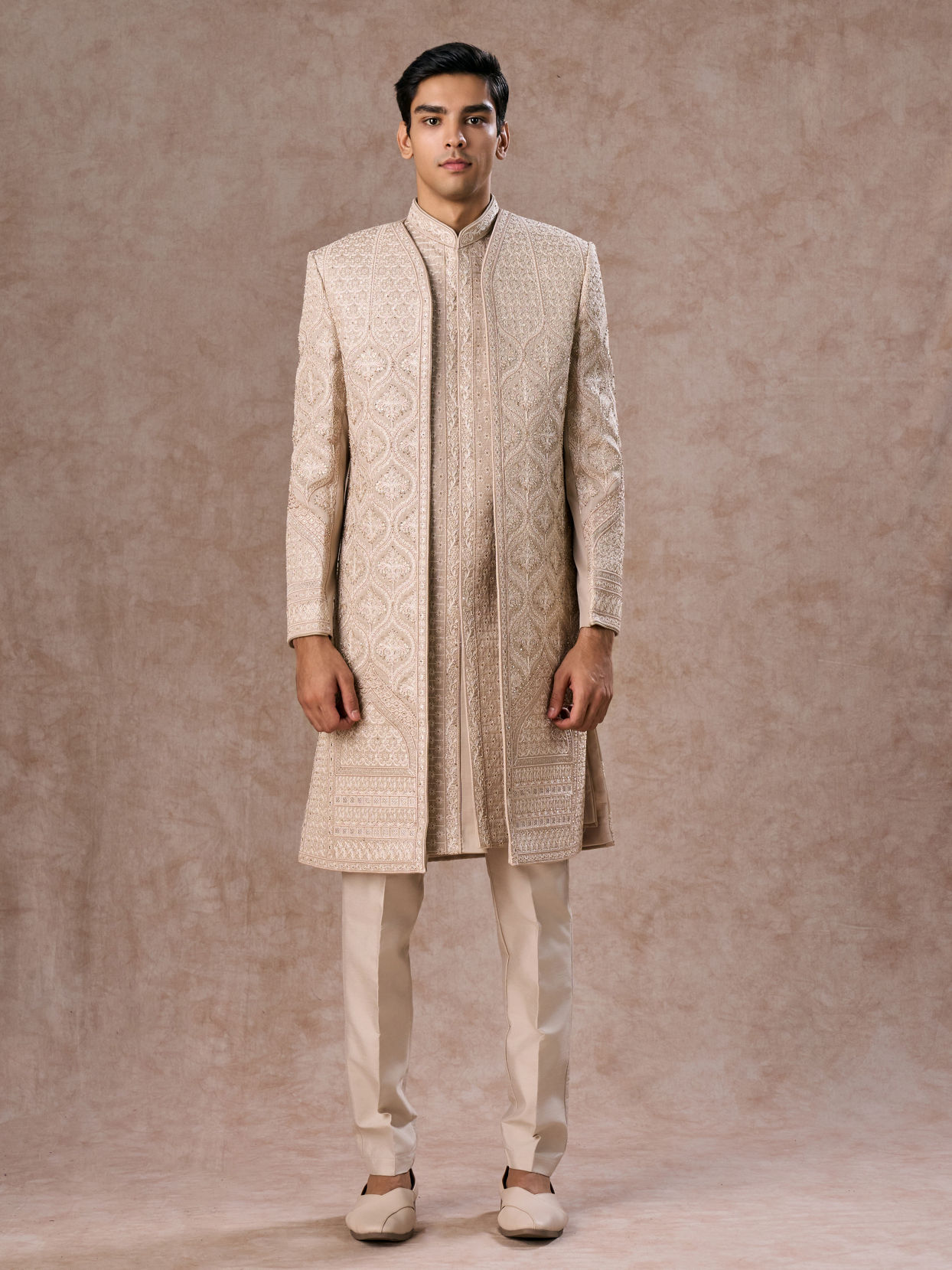 Manyavar Men Dazzling Beige Elegance Sherwani