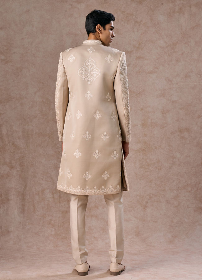 Manyavar Men Dazzling Beige Elegance Sherwani