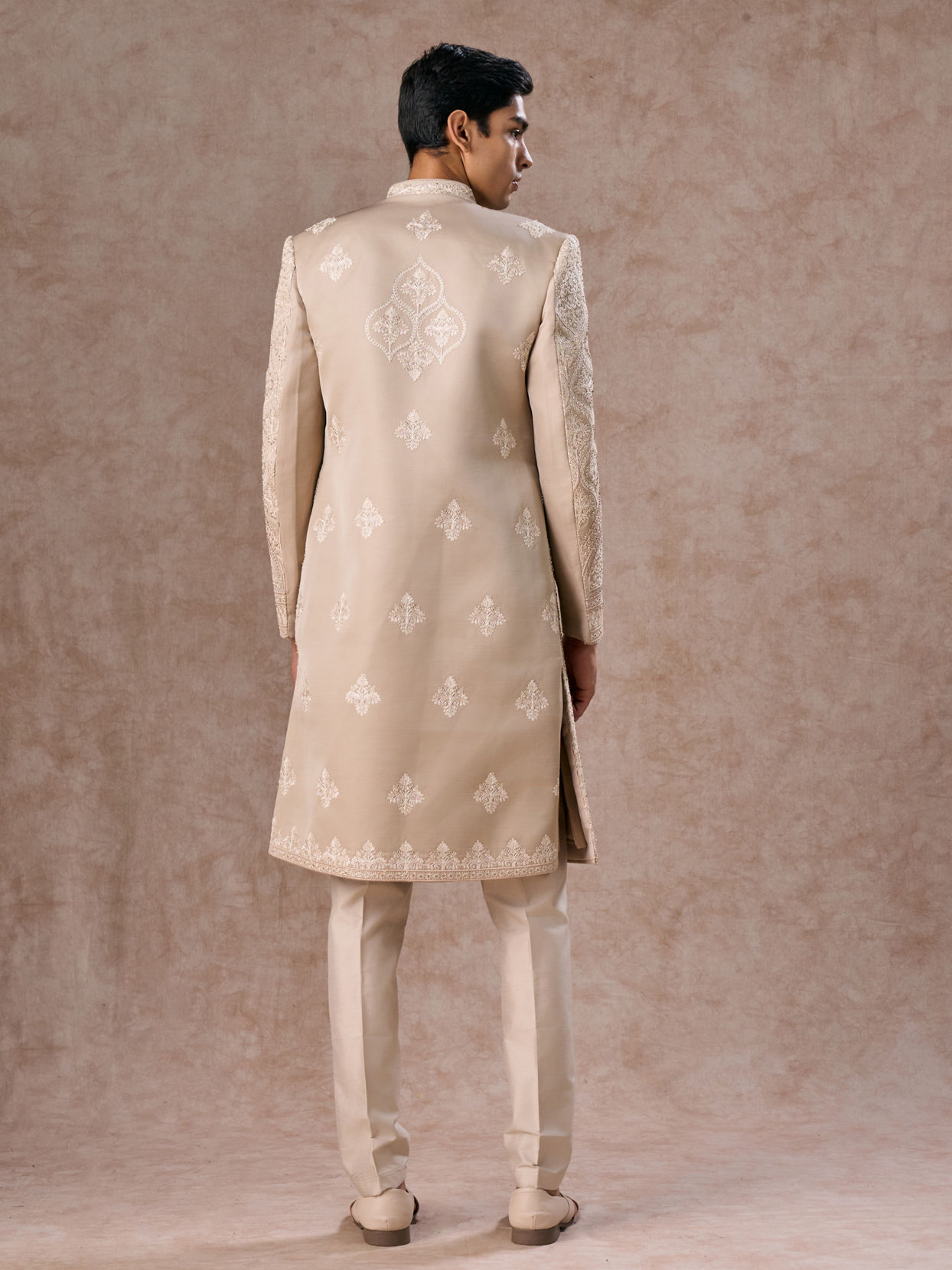 Manyavar Men Dazzling Beige Elegance Sherwani