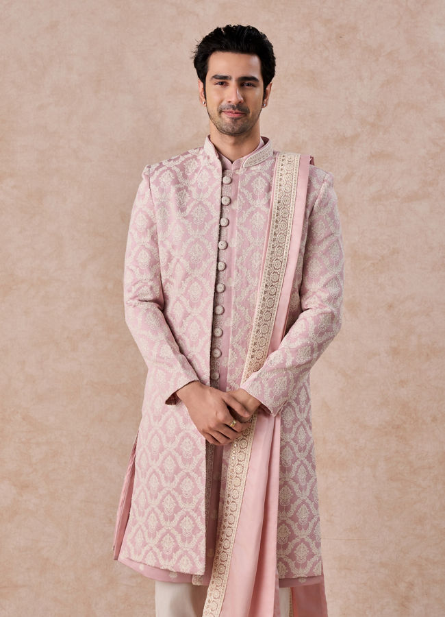 Manyavar Men Dusty Pink Elegance Open Sherwani