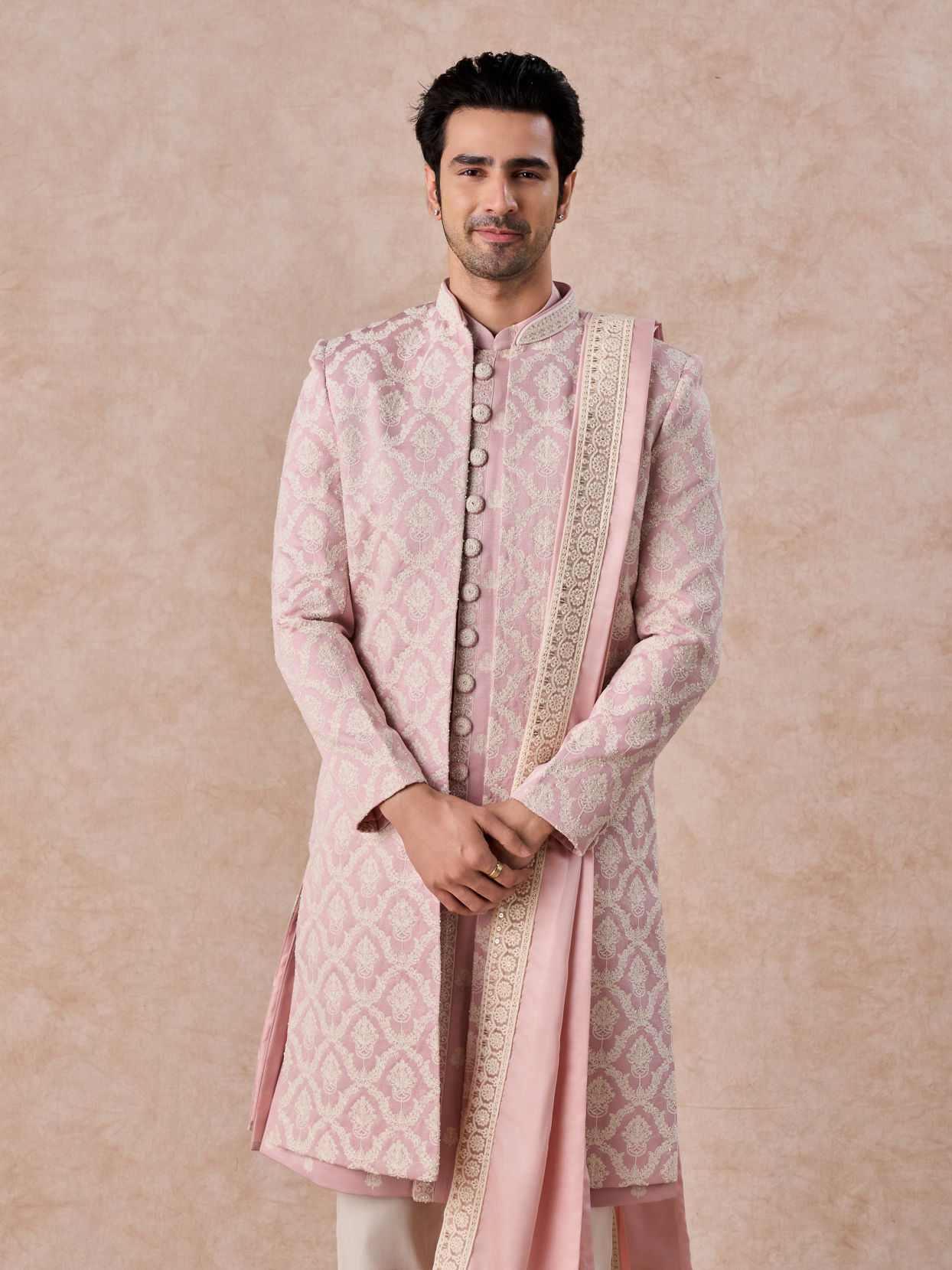 Manyavar Men Dusty Pink Elegance Open Sherwani