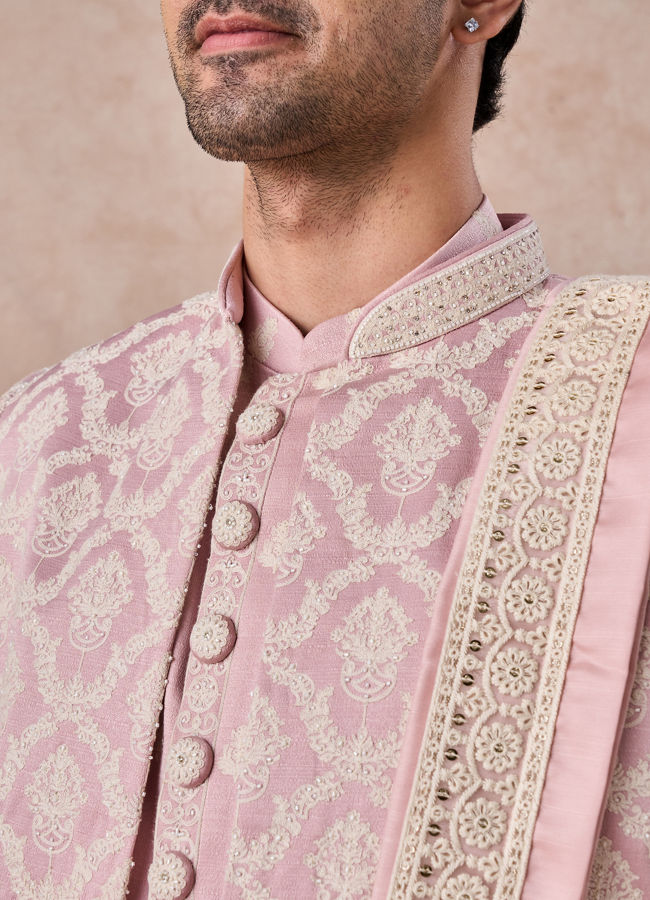 Manyavar Men Dusty Pink Elegance Open Sherwani