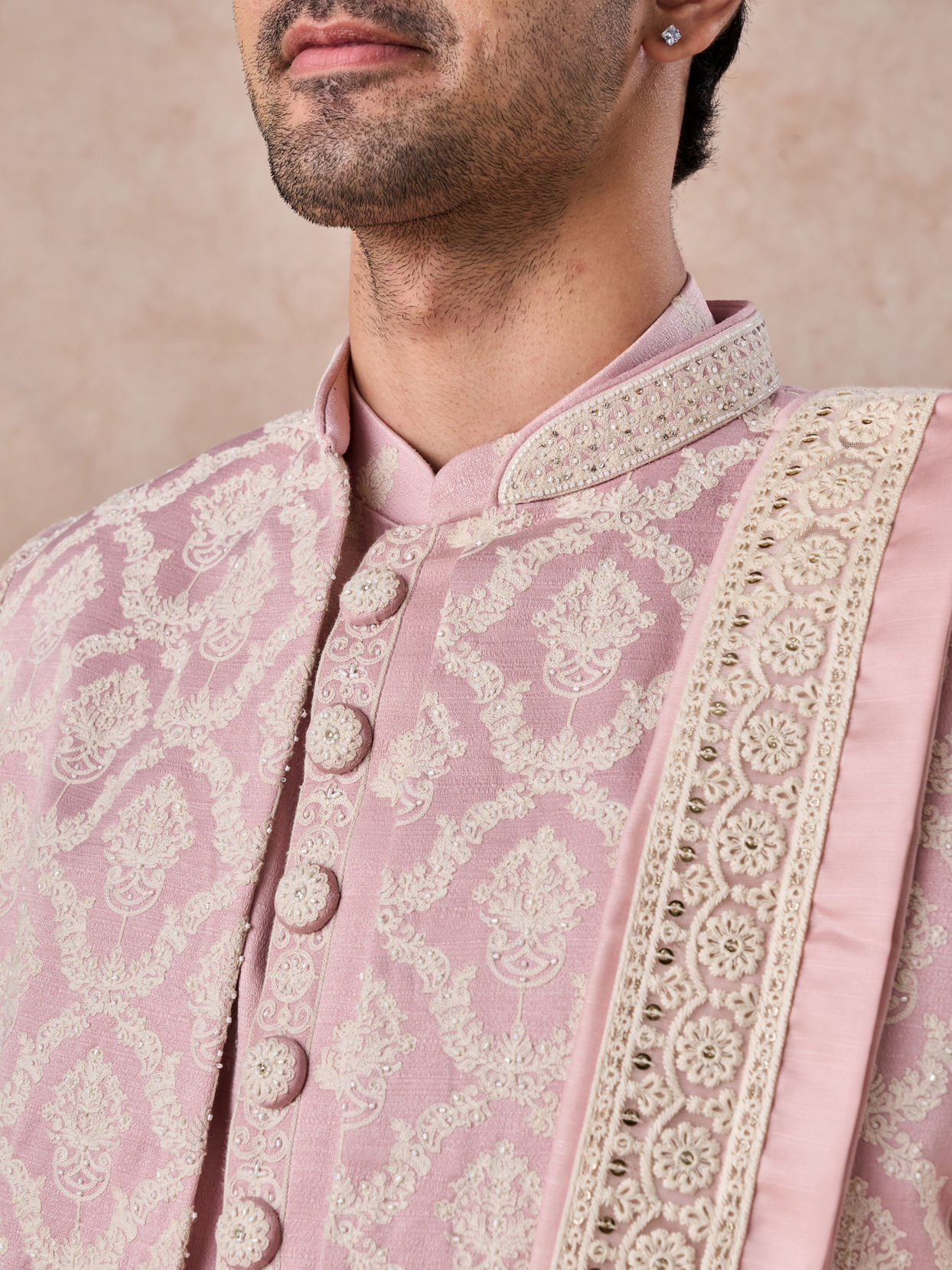 Manyavar Men Dusty Pink Elegance Open Sherwani