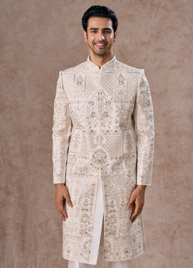 Manyavar Men Exquisite White Sherwani