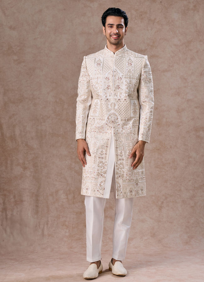 Manyavar Men Exquisite White Sherwani