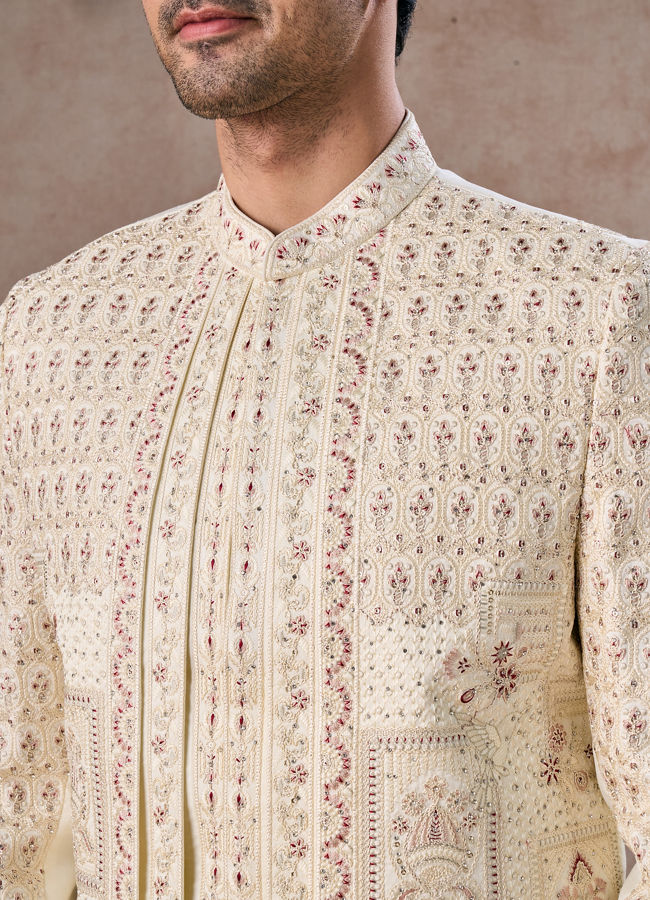 Manyavar Men Cream Extravaganza Open Sherwani