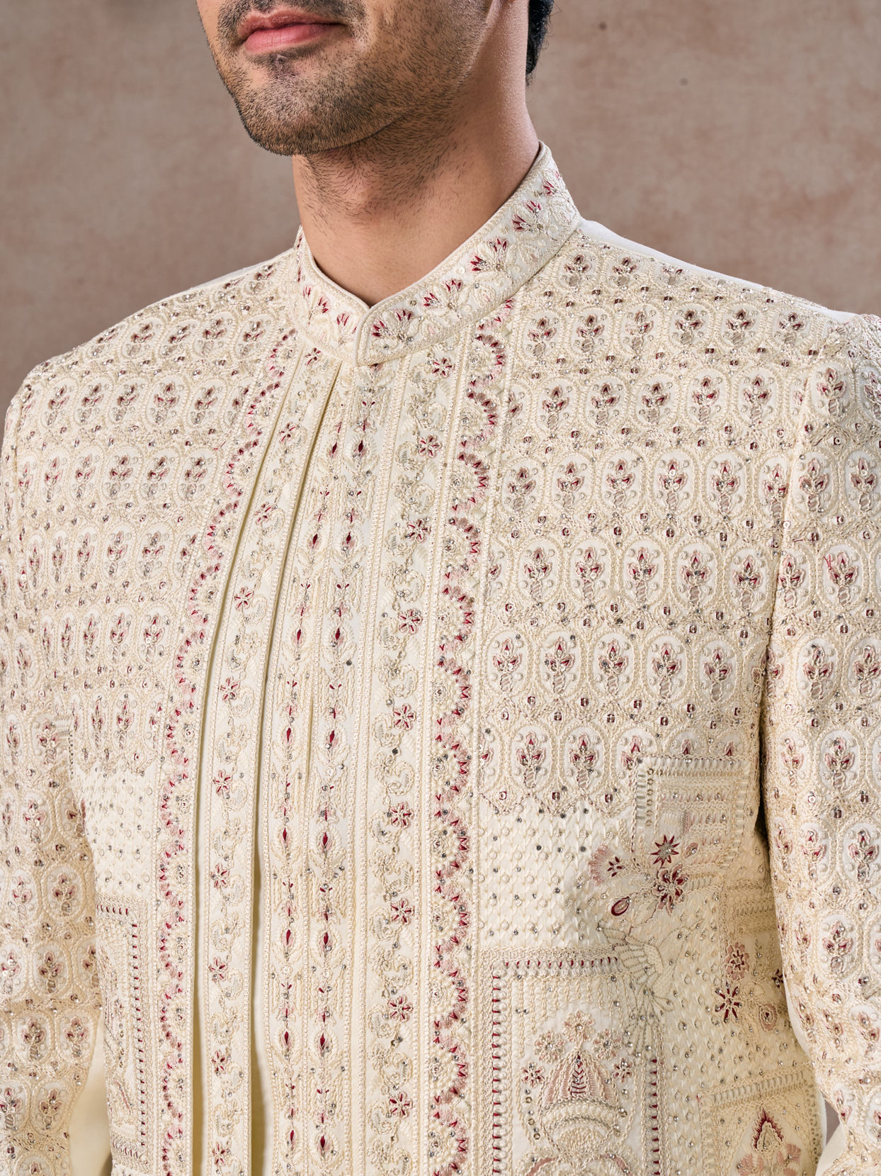 Manyavar Men Cream Extravaganza Open Sherwani