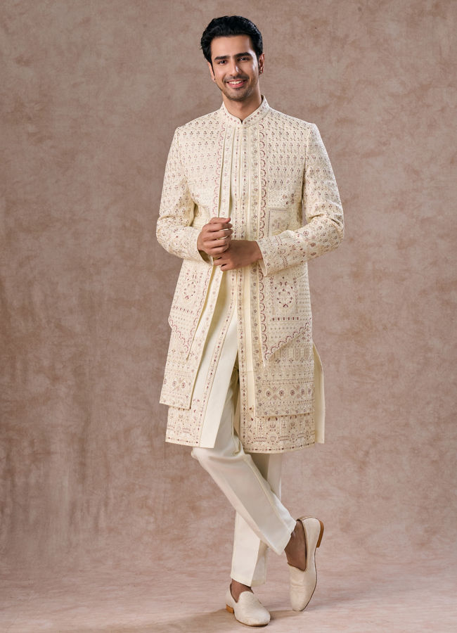 Manyavar Men Cream Extravaganza Sherwani