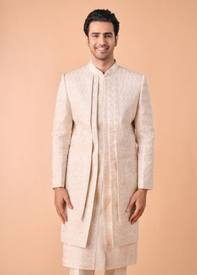 Manyavar Men Beige Royalty Open Sherwani