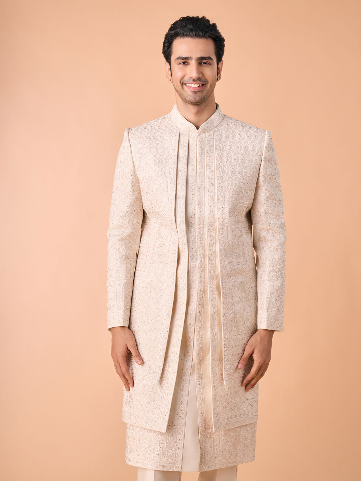 Manyavar Men Beige Royalty Open Sherwani