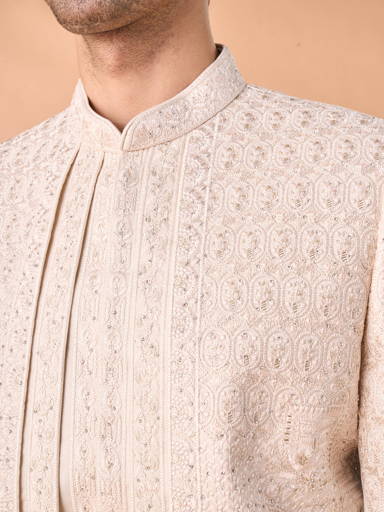 Manyavar Men Beige Royalty Open Sherwani