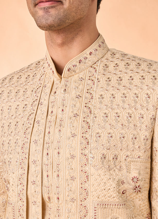 Manyavar Men Golden Hue Opulence Open Sherwani