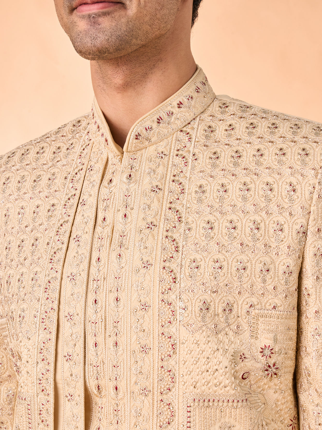 Manyavar Men Golden Hue Opulence Open Sherwani