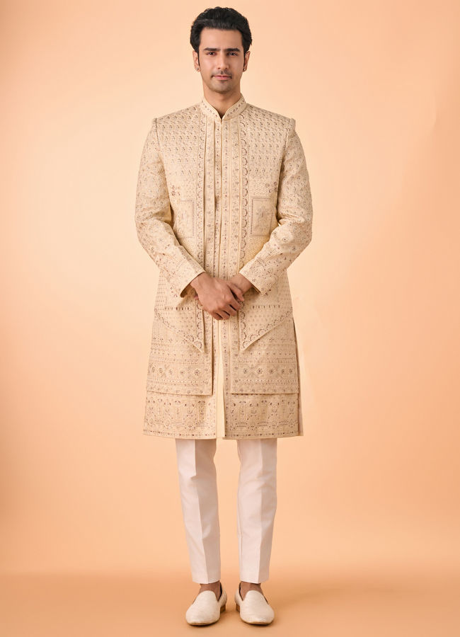Manyavar Men Golden Hue Opulence Sherwani