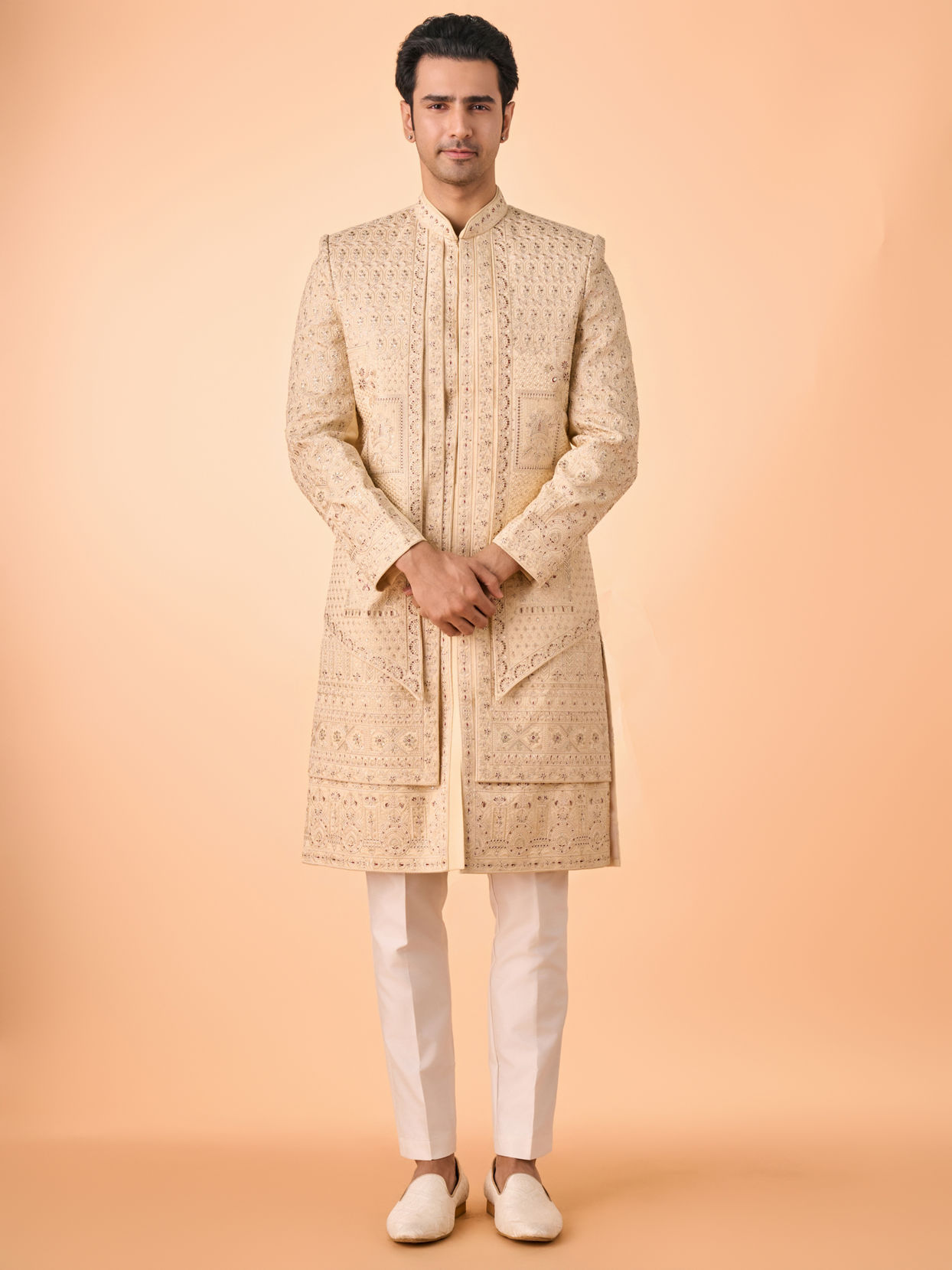 Manyavar Men Golden Hue Opulence Sherwani