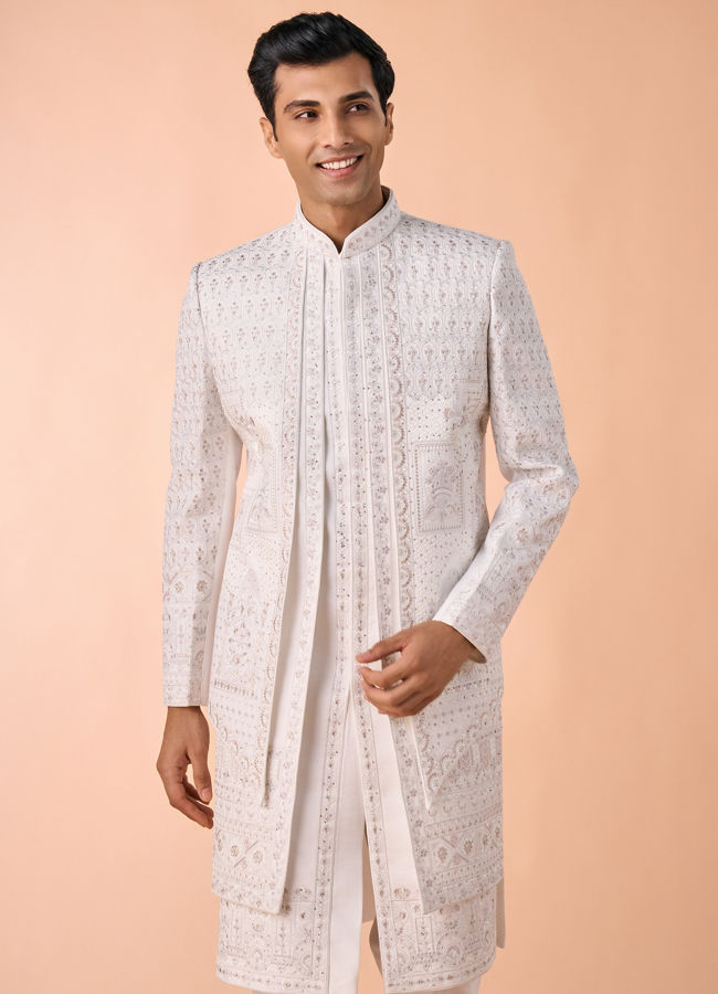 Manyavar Men Majestic Warm White Open Sherwani
