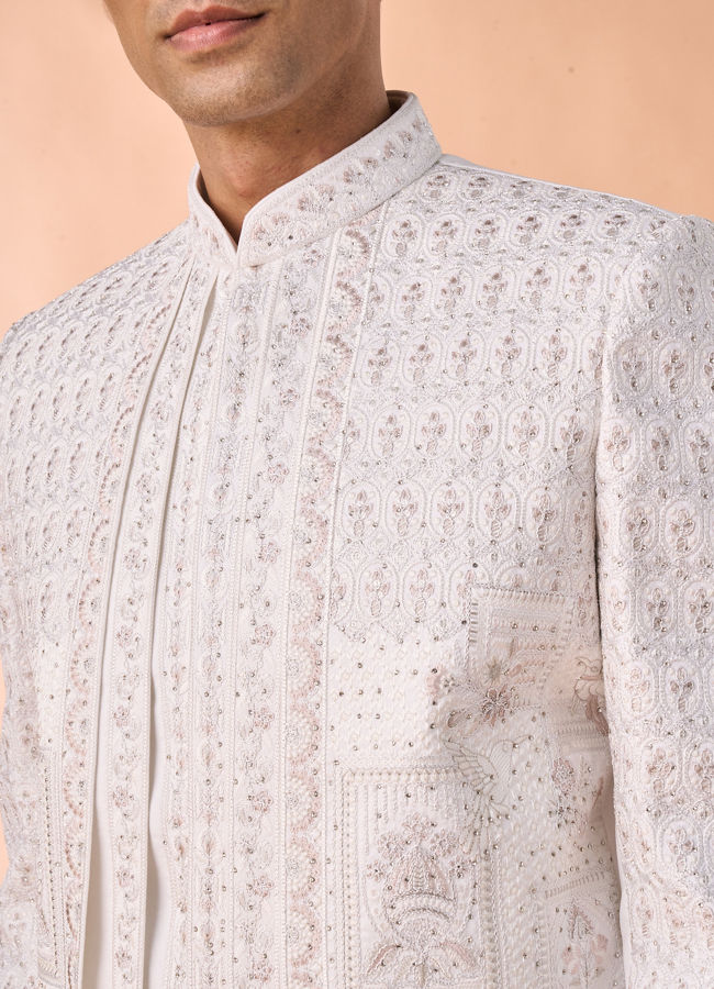 Manyavar Men Majestic Warm White Open Sherwani