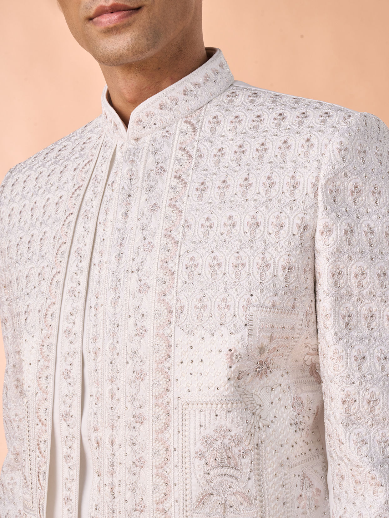 Manyavar Men Majestic Warm White Open Sherwani