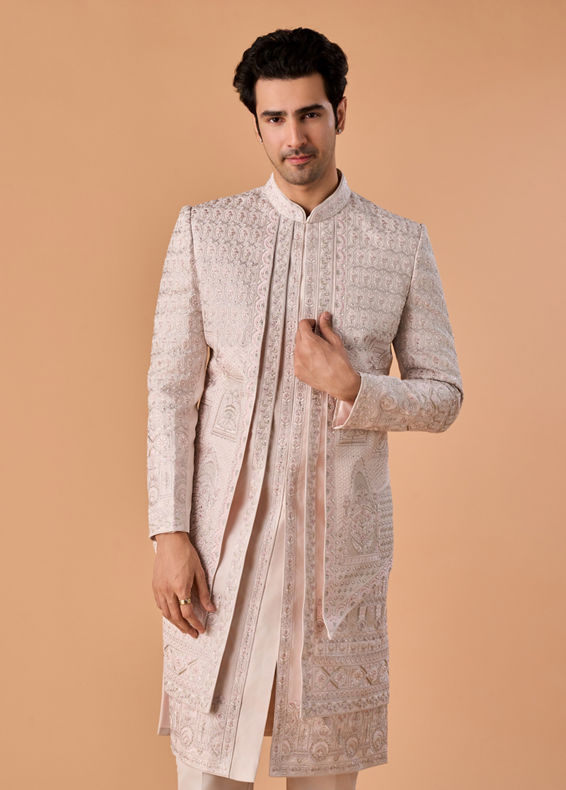 Manyavar Men Lilac Elegance Open Sherwani
