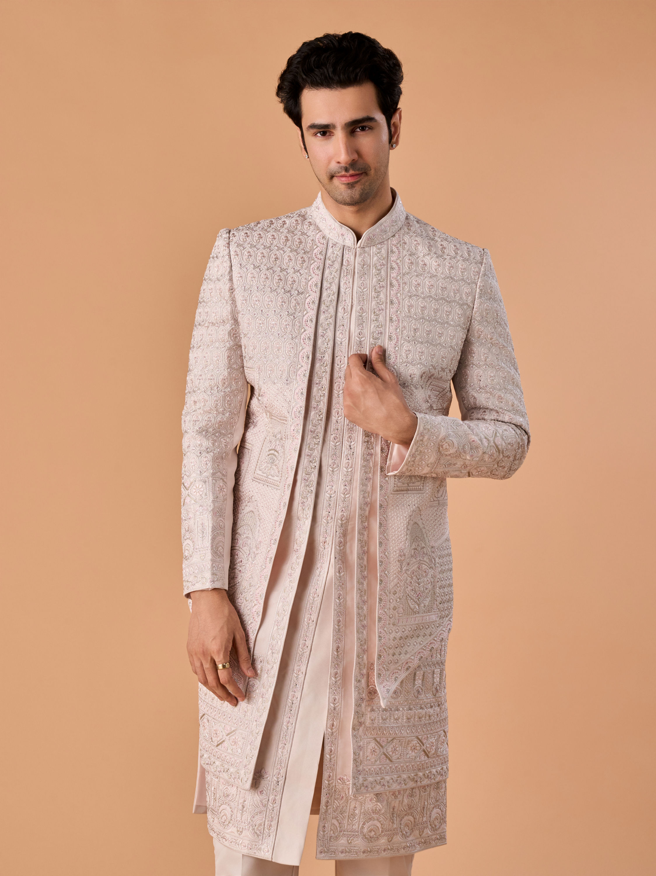 Manyavar Men Lilac Elegance Open Sherwani