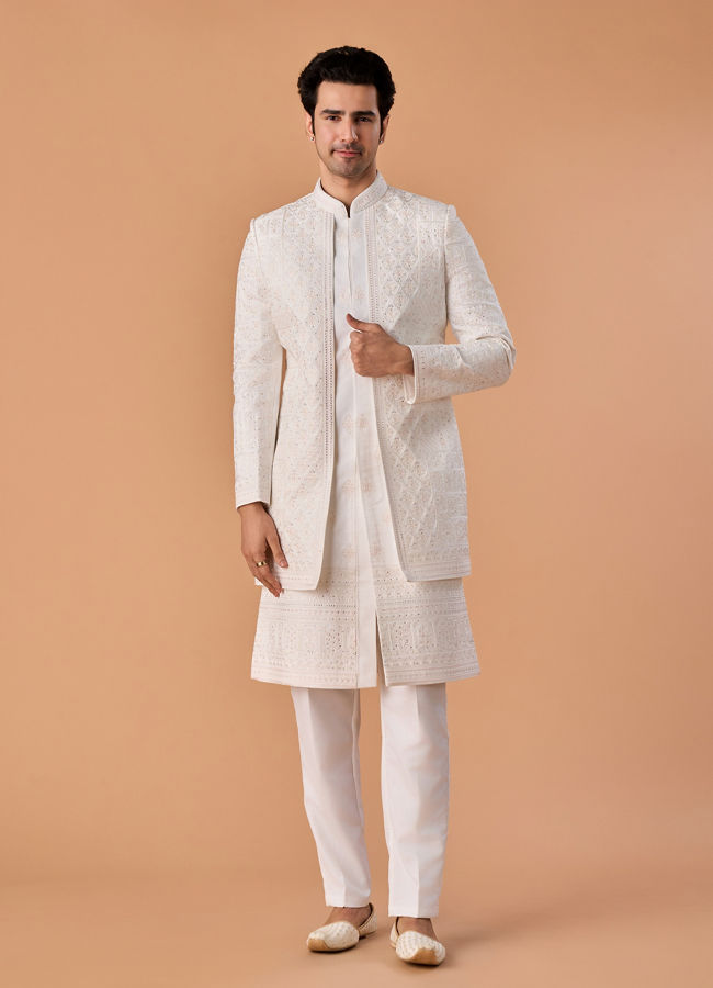 Manyavar Men Graceful White Sherwani