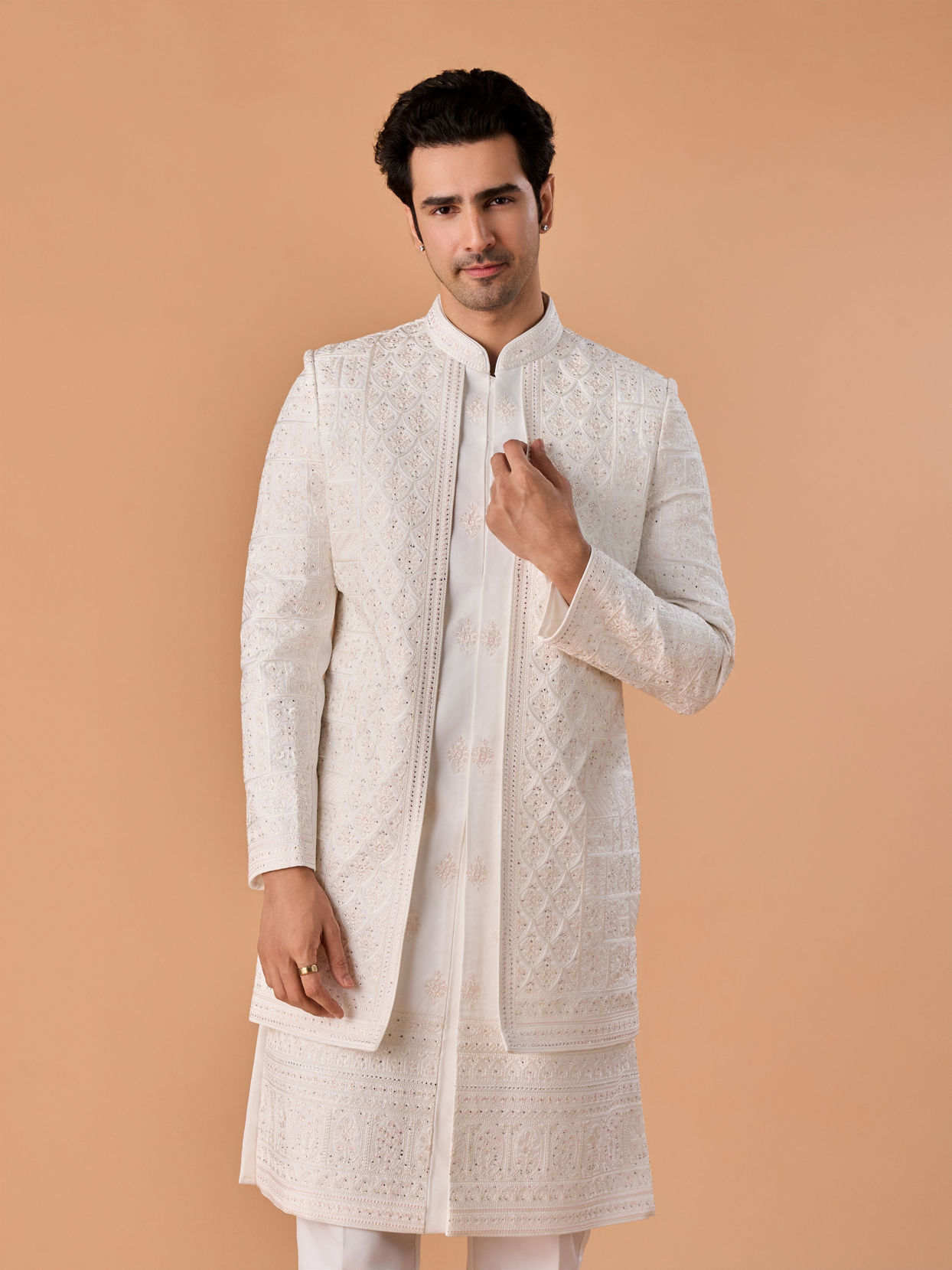 Manyavar Men Graceful White Open Sherwani