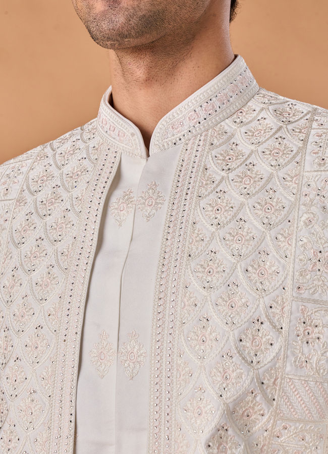 Manyavar Men Graceful White Open Sherwani