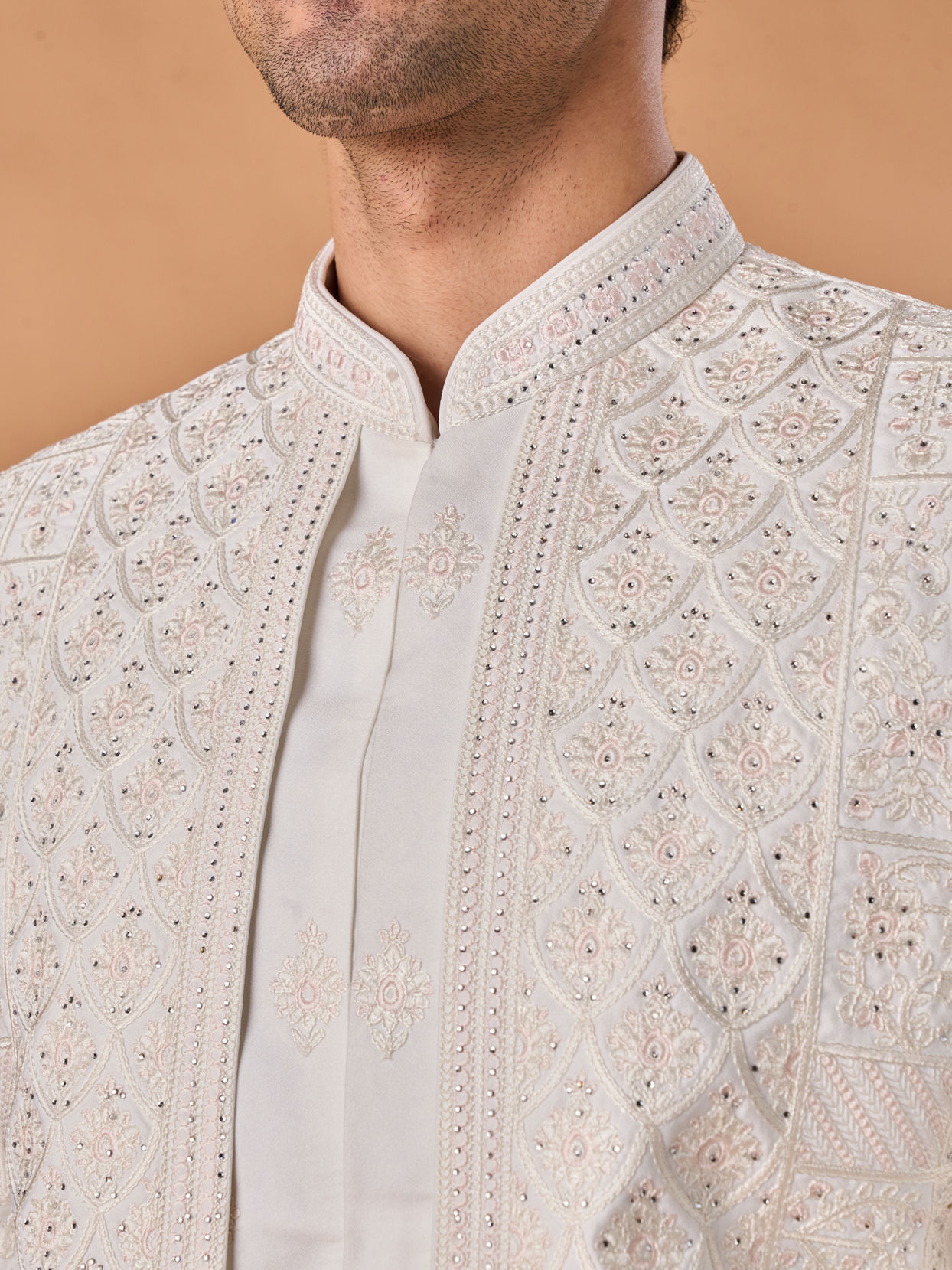Manyavar Men Graceful White Open Sherwani