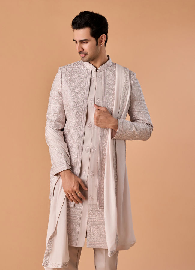 Manyavar Men Lilac Elegance Open Sherwani