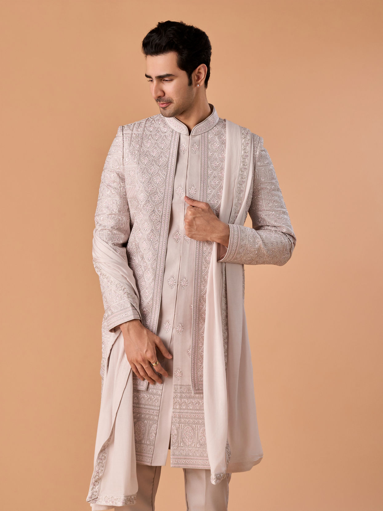 Manyavar Men Lilac Elegance Open Sherwani