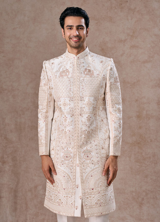 Manyavar Men Elegant White Sherwani