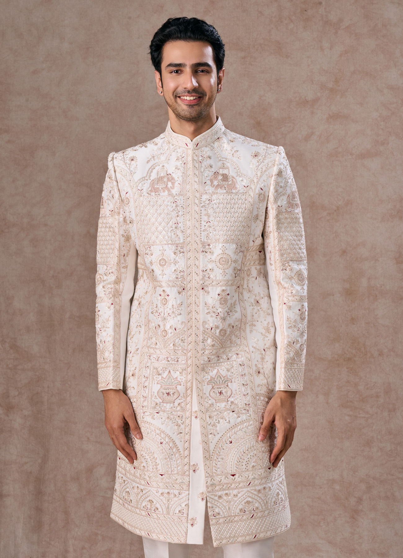 Manyavar Men Elegant White Sherwani