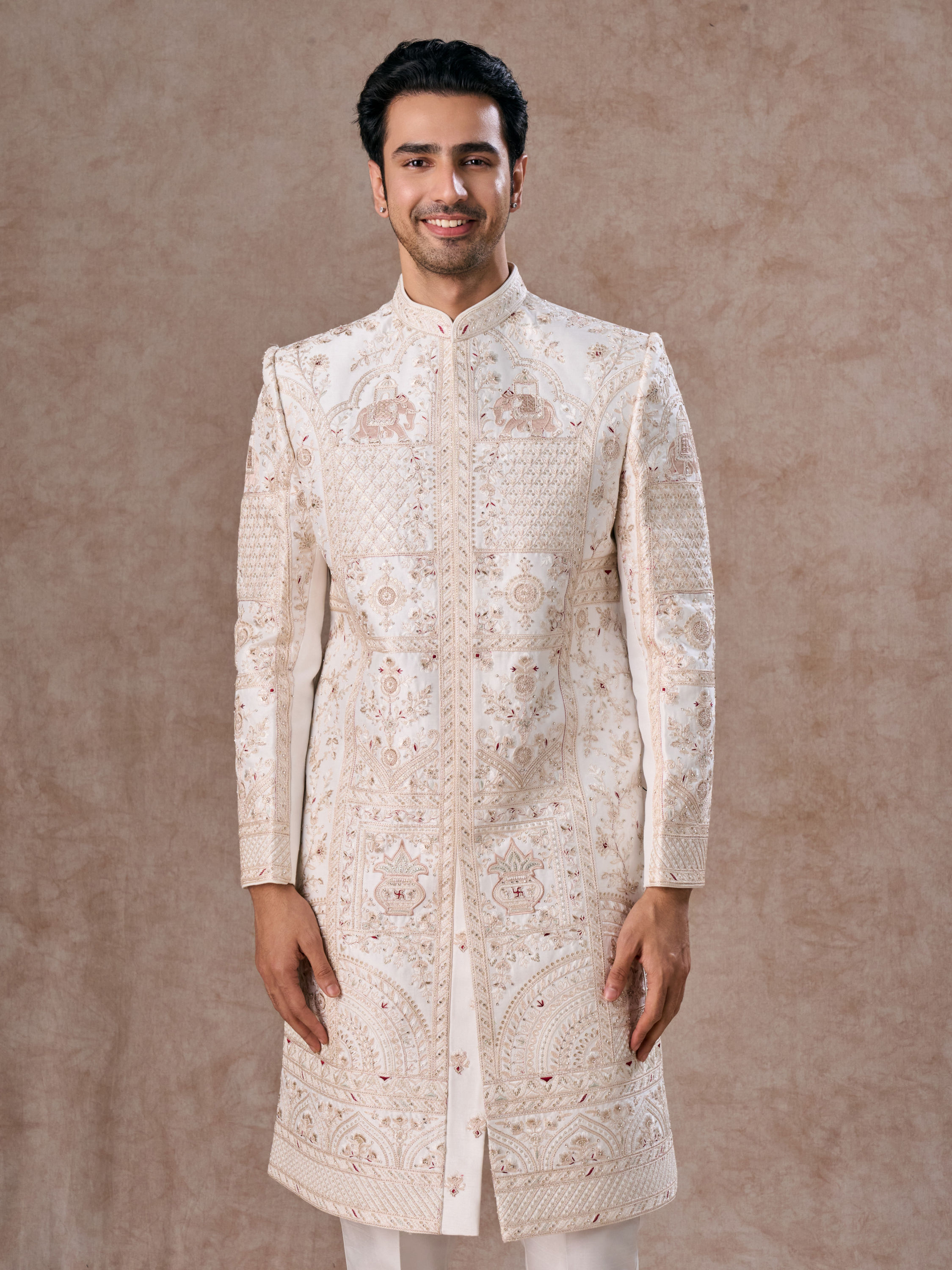 Manyavar Men Elegant White Sherwani