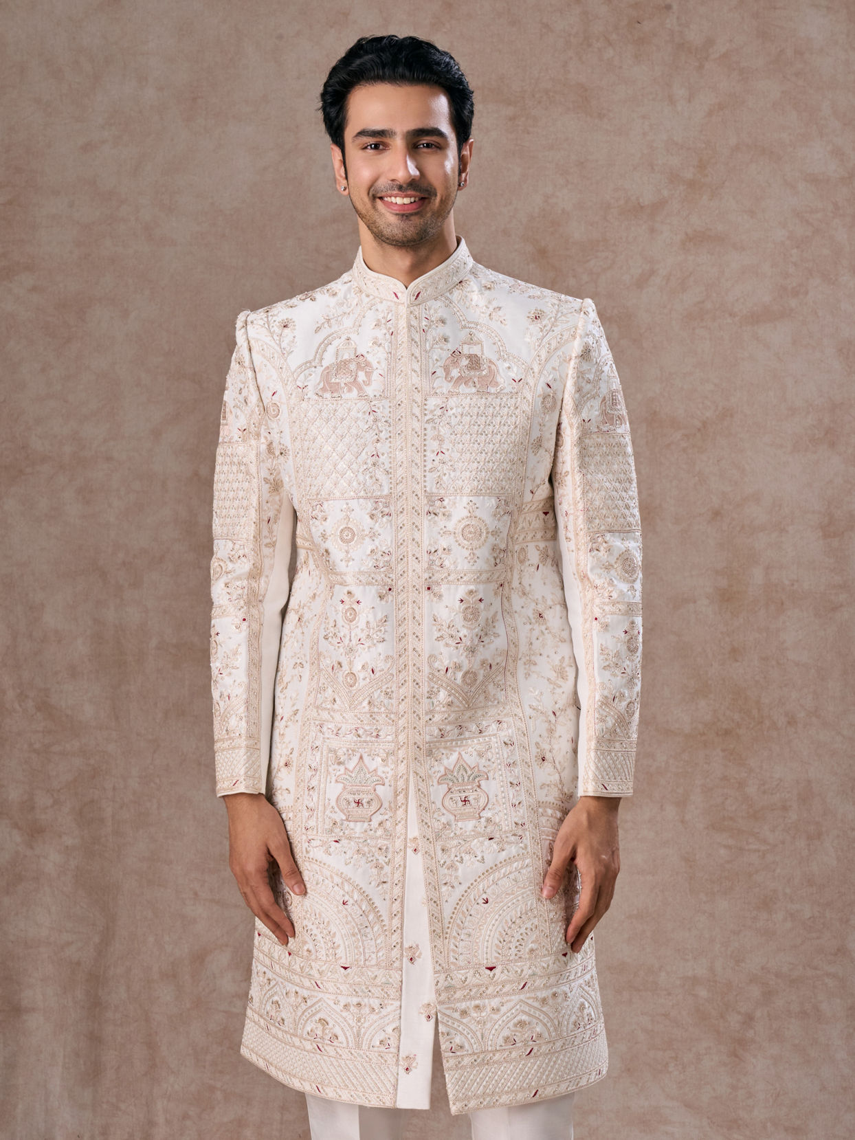Manyavar Men Elegant White Sherwani