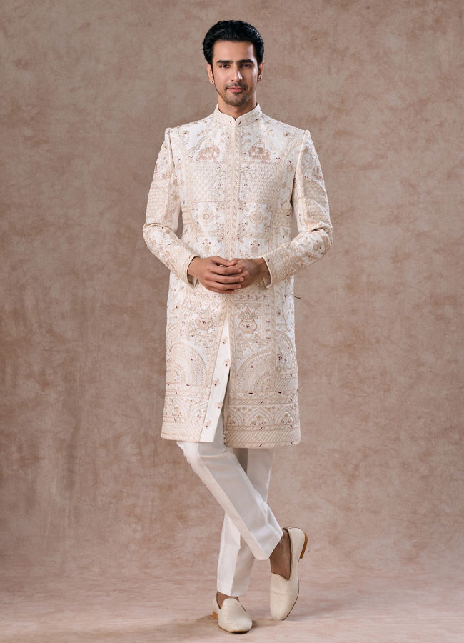 Manyavar Men Elegant White Sherwani