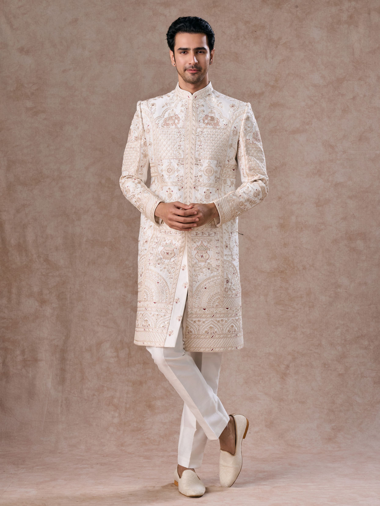 Manyavar Men Elegant White Sherwani