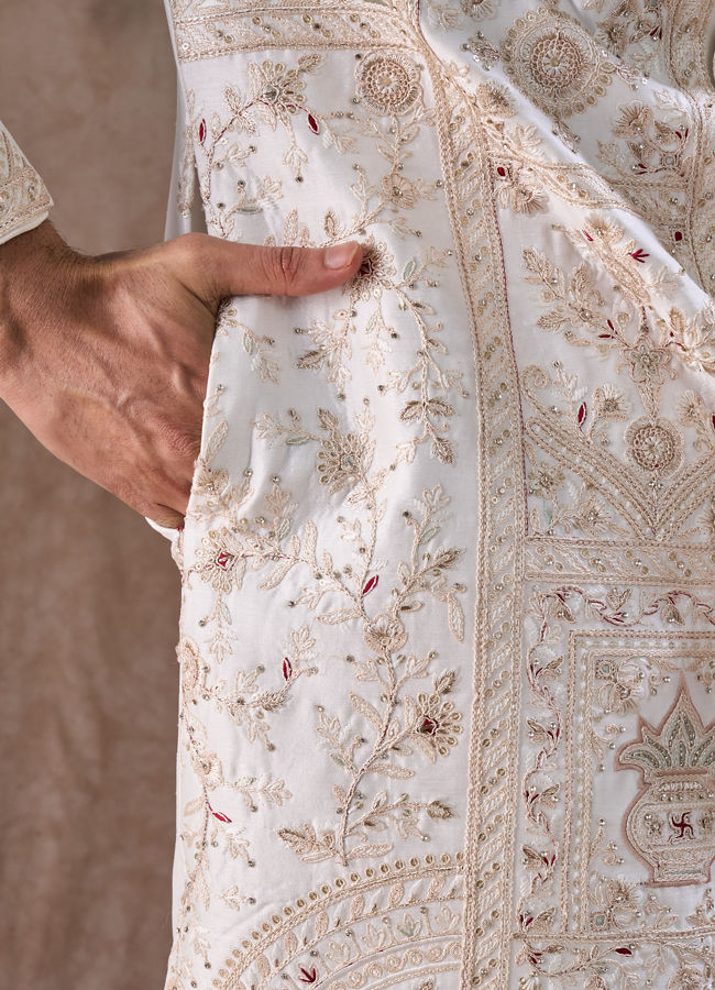 Manyavar Men Elegant White Sherwani