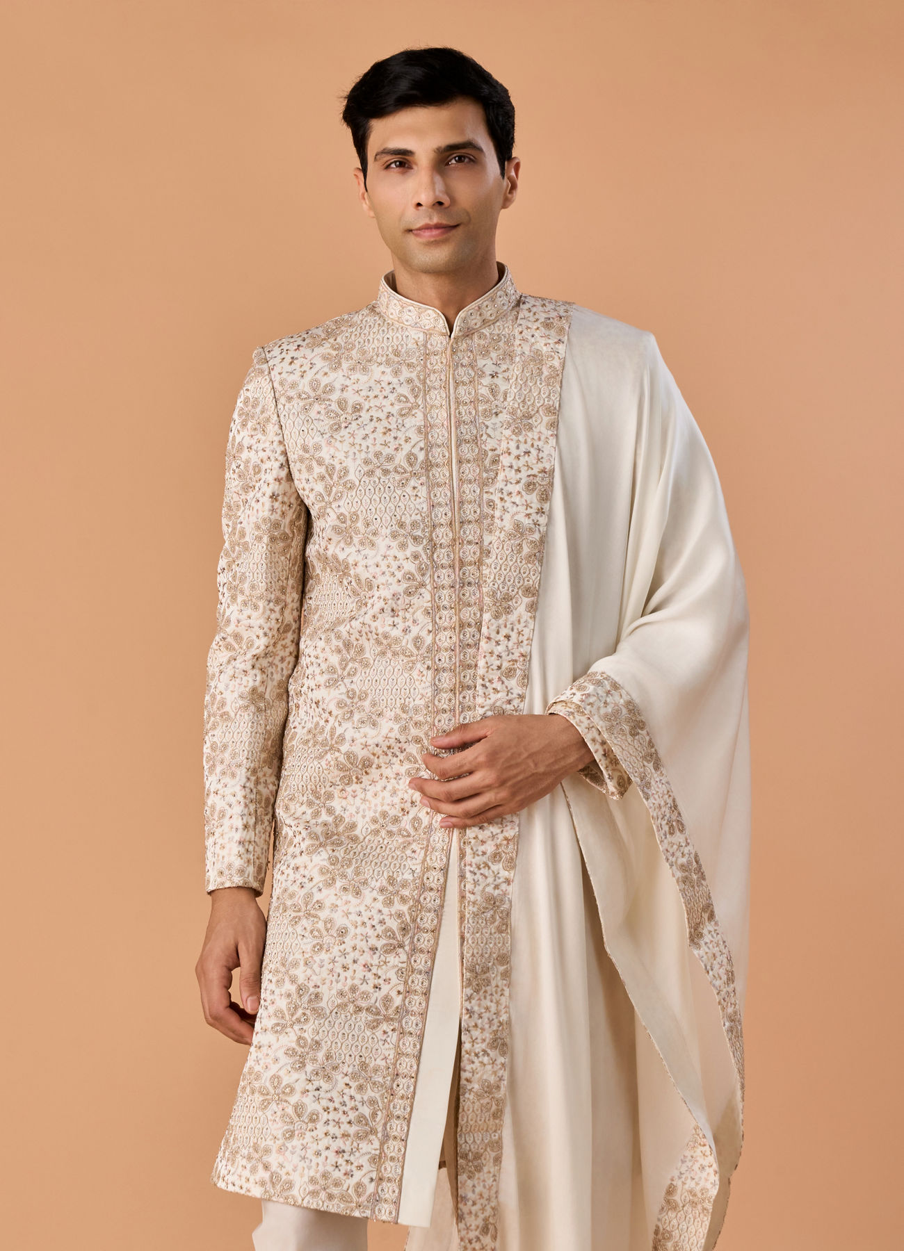 Manyavar Men Elegant Warm White Sherwani
