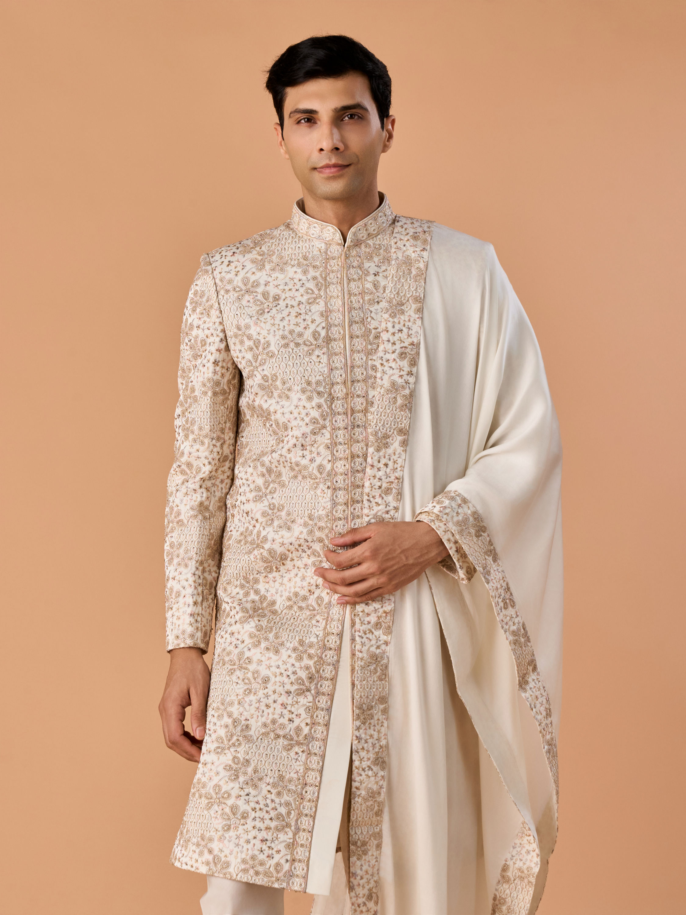 Manyavar Men Elegant Warm White Sherwani