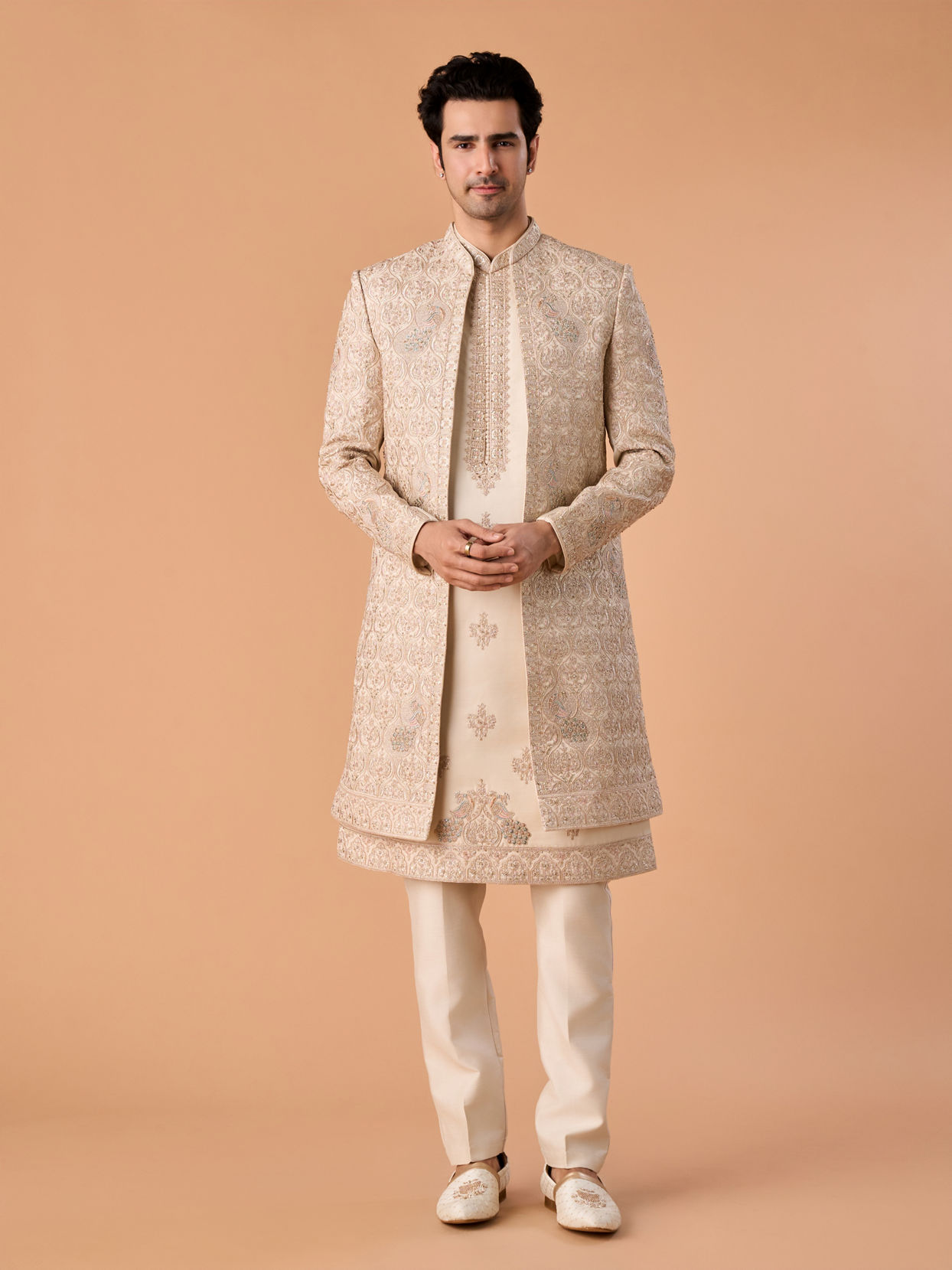 Manyavar Men Beige Elegance Sherwani