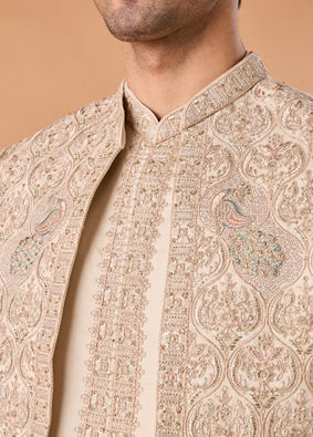 Manyavar Men Beige Elegance Open Sherwani
