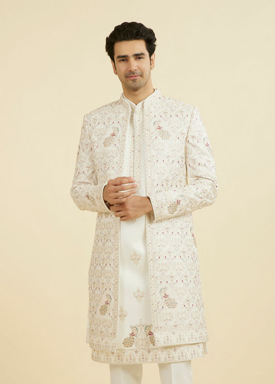 Manyavar Men Majestic Maroon Open Sherwani Set