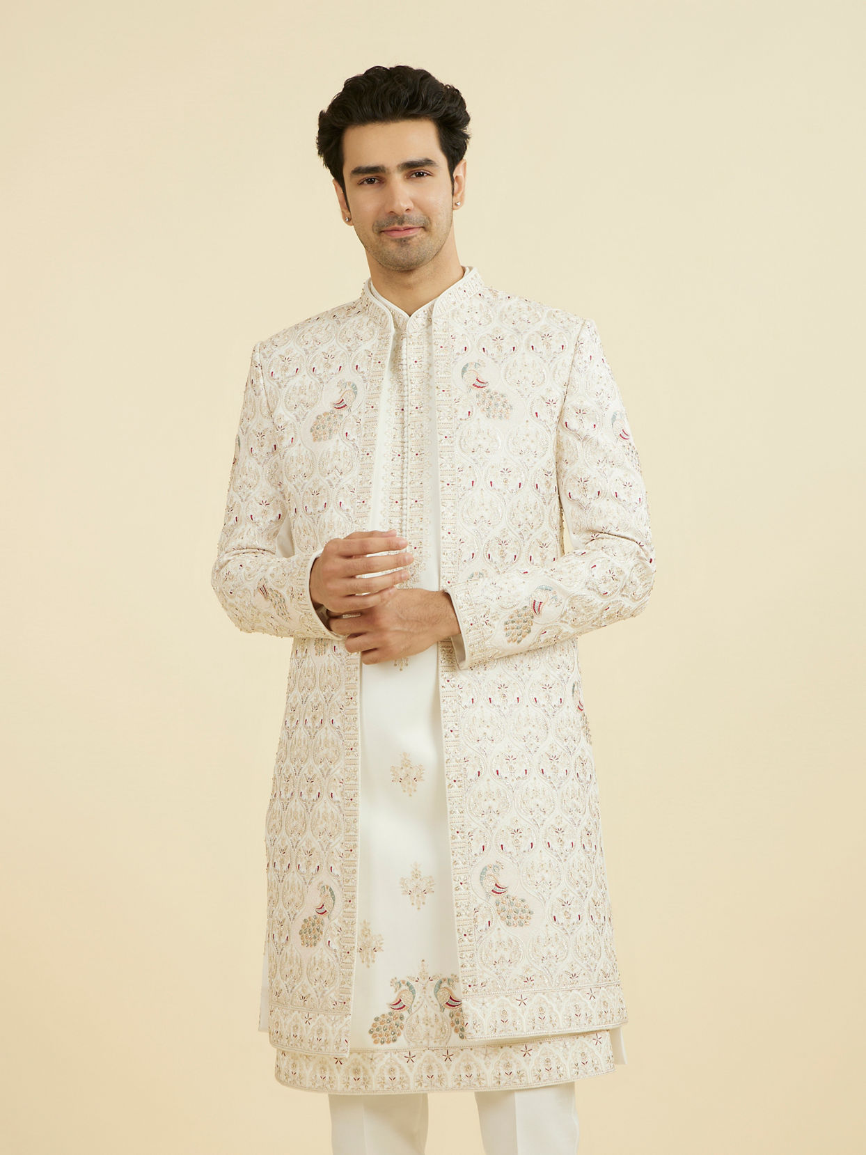 Manyavar Men Majestic Maroon Open Sherwani Set