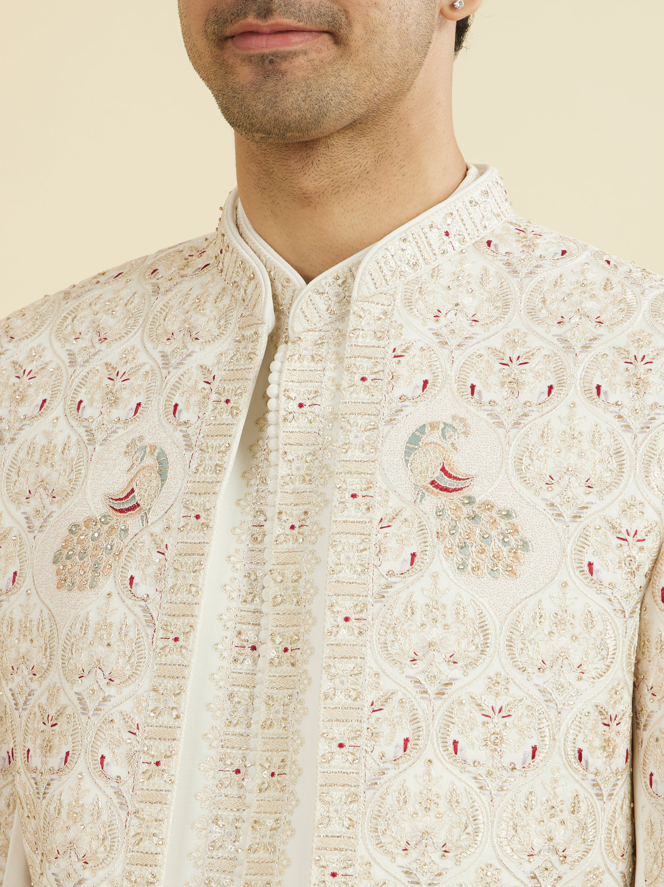 Manyavar Men Majestic Maroon Open Sherwani Set