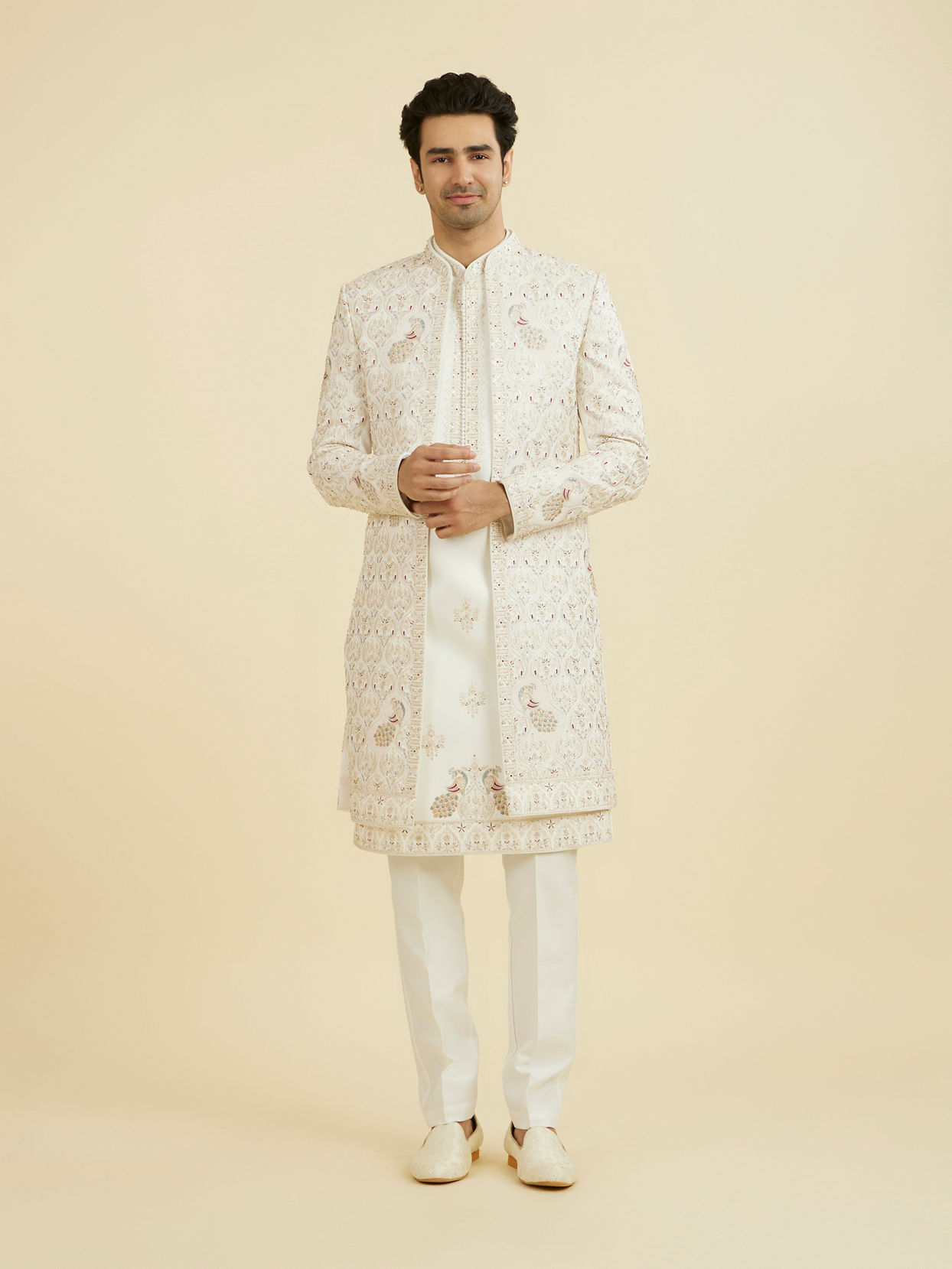 Manyavar Men Majestic Maroon Open Sherwani Set