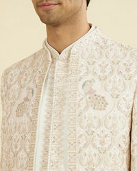Manyavar Men White-Pink Open Sherwani Set